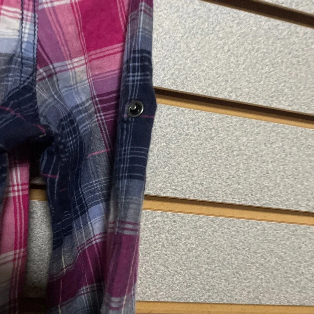 Arizona Jean Company Girls Plaid‎ Button Up Shirt 3/4 Sleeve Size Medium - Picture 5 of 6